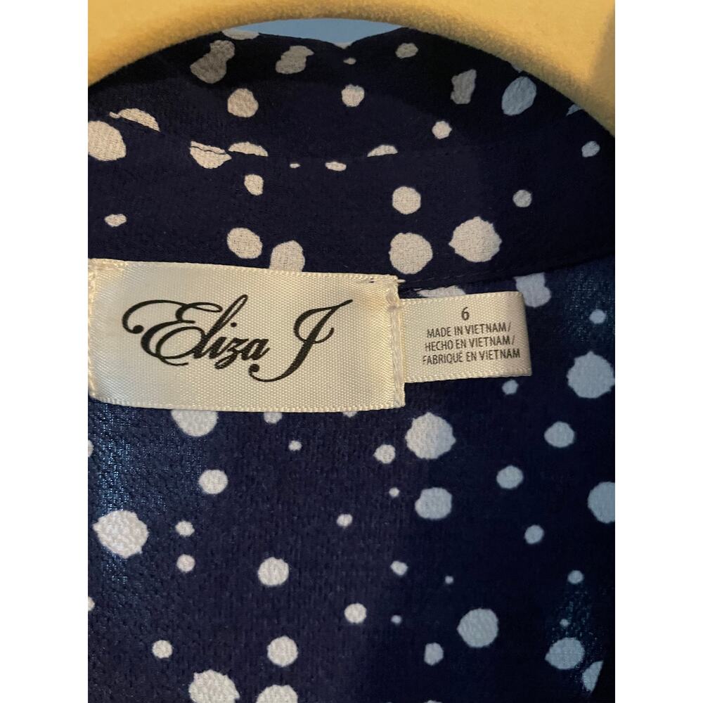 Eliza J Navy & White Splatter Print Handkerchief Hem Dress Size 6 - Picture 3 of 3